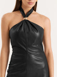 Black Faux Leather Halterneck Maxi Dress