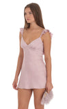 Satin Floral Open Back Slip Dress in Lilac