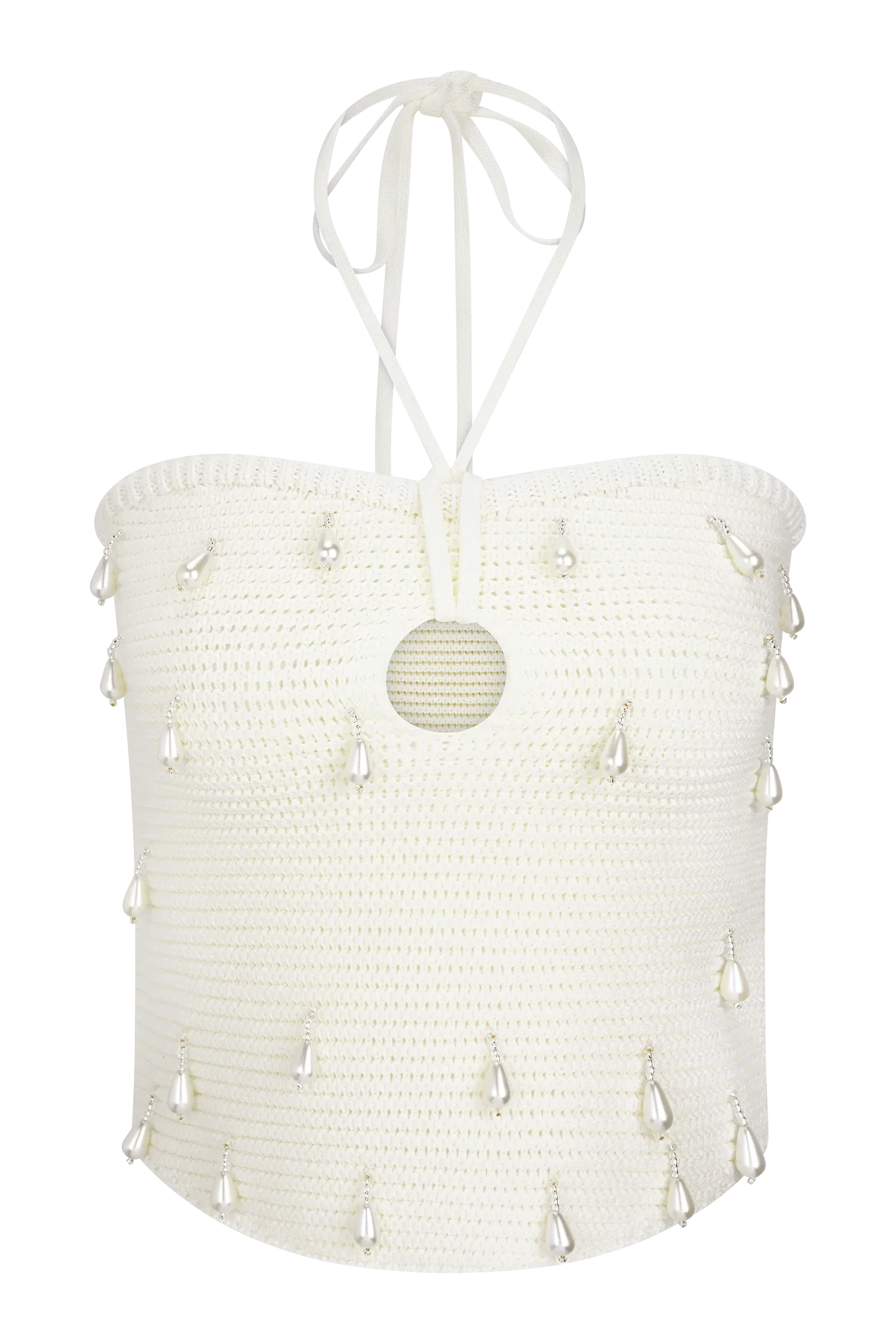 Aletta Knit Pearl Halter Top Ivory
