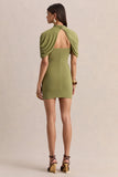Perdi Olive Bodycon Mini Dress With Twisted Cape