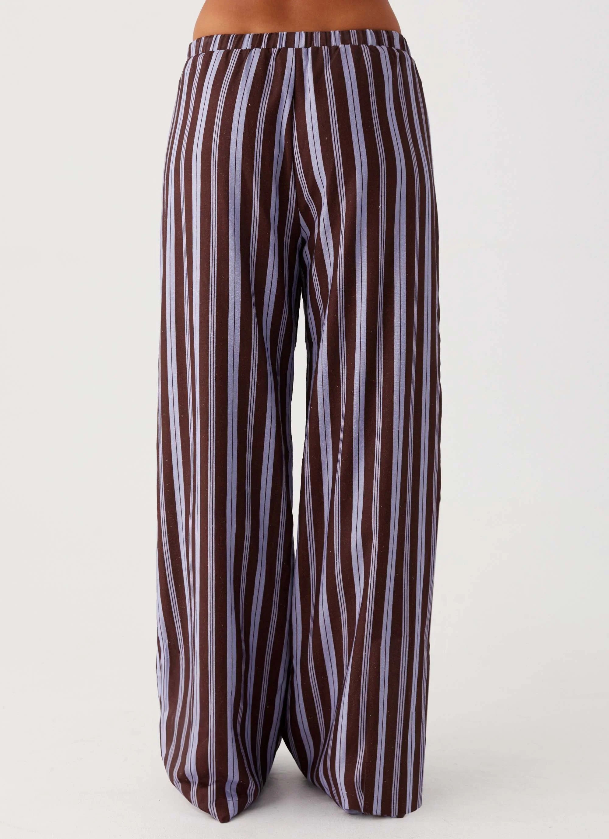 Fresh Face Linen Pants Purple Brown Stripe