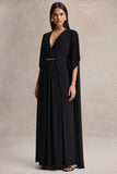 Romilly Black Plunge Neck Maxi Dress With Gathered Detail