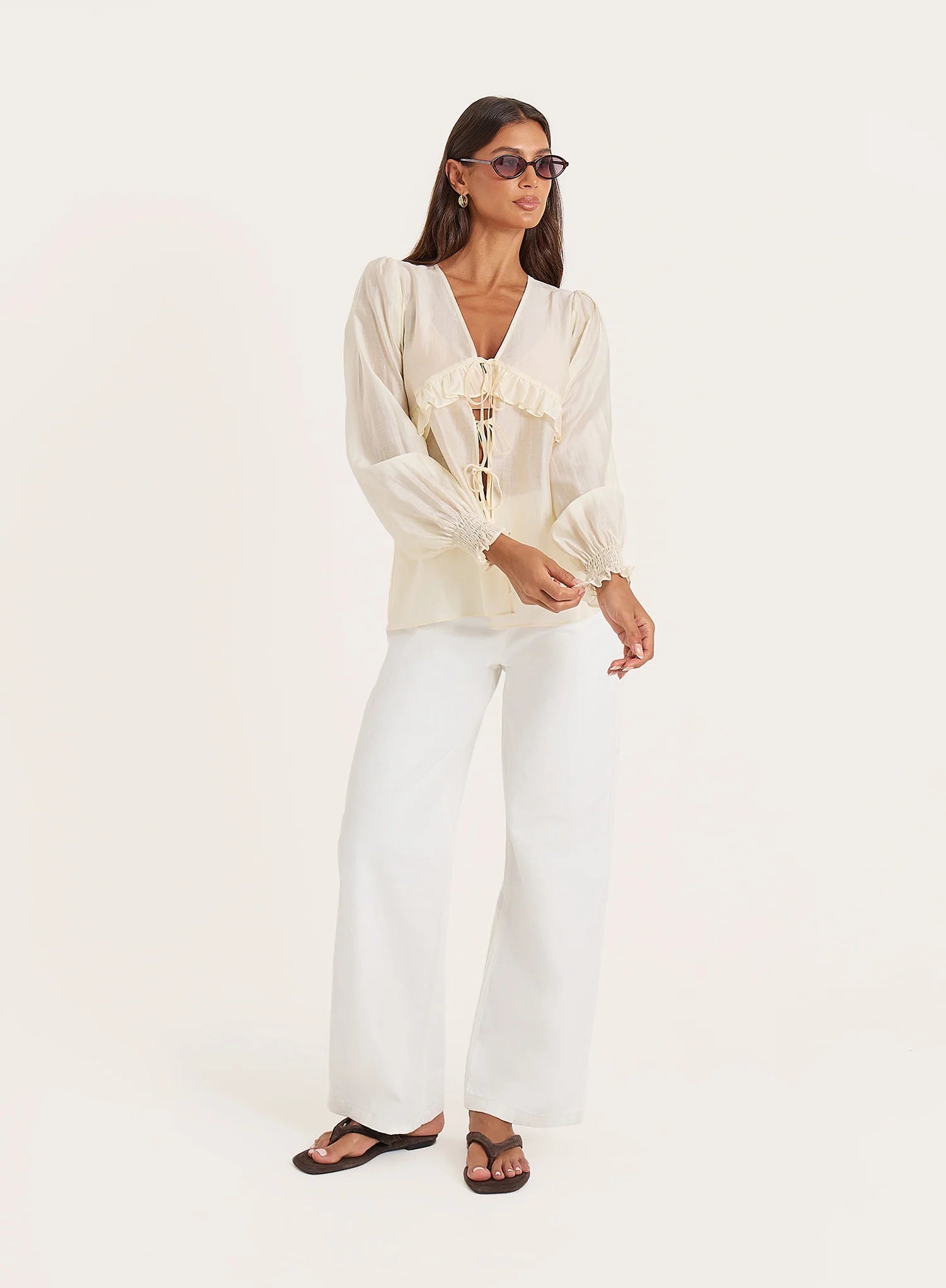 Buttercream Sheer Tie Front Blouse