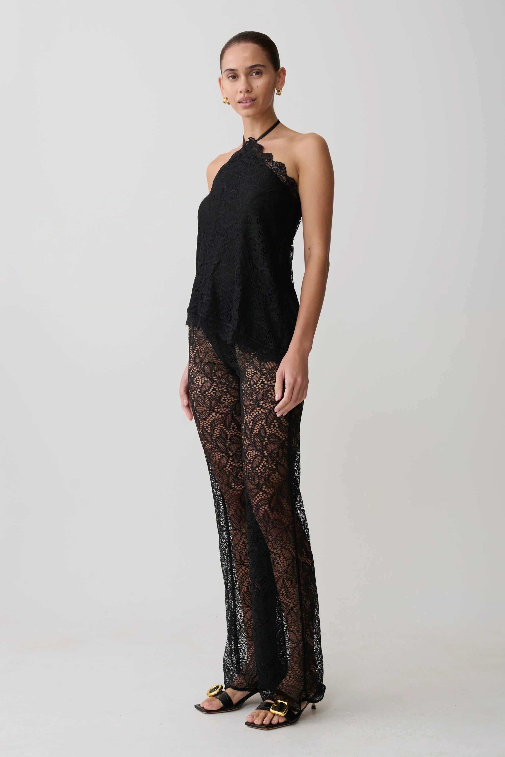 Theodosia Wide Leg Lace Pants Black