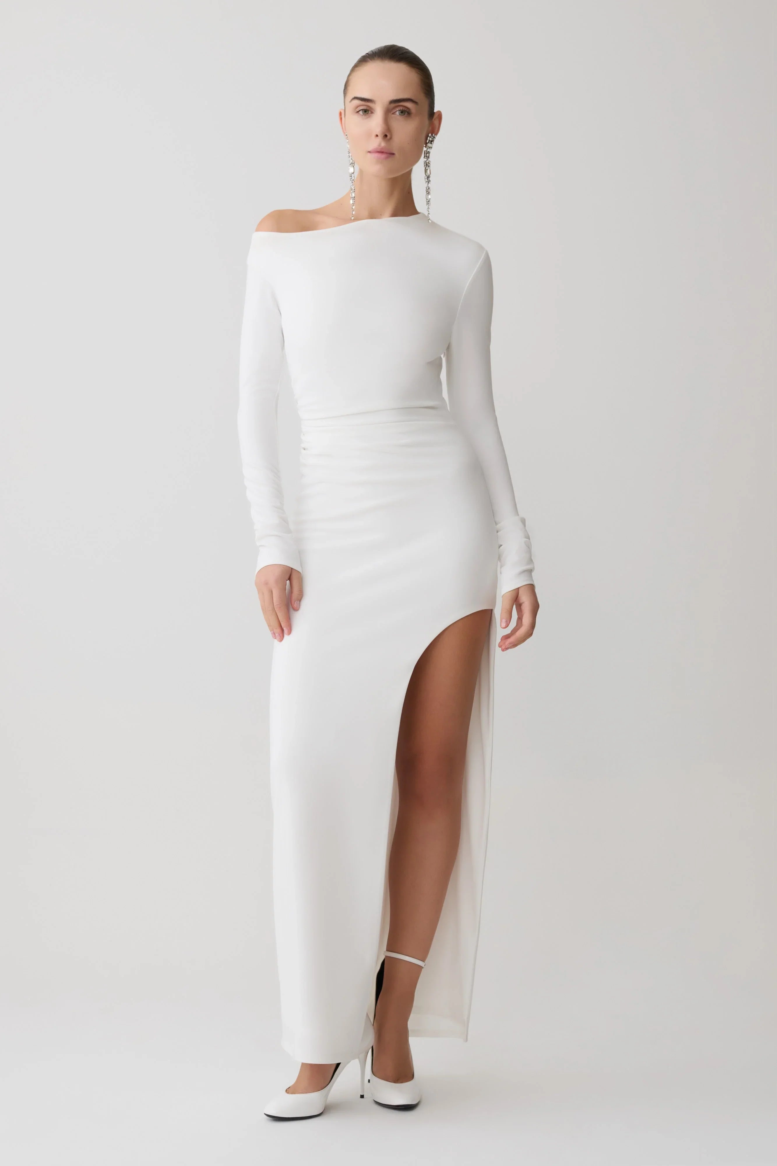 Thalyn Crepe Maxi Dress With Split White