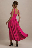 Parina Hot Pink Strappy Volume Hem Midi Dress