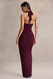 Cairo Burgundy Cowl Neck Maxi Dress With Gathered Detailing