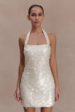 Caralee Sequin Halter Mini Dress Ivory