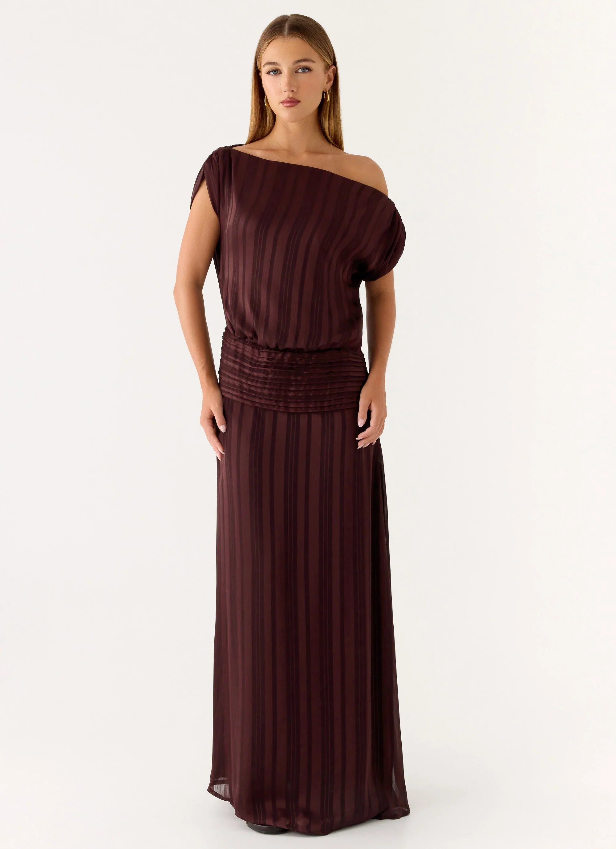 Rexi One Shoulder Maxi Dress Aubergine Gleam