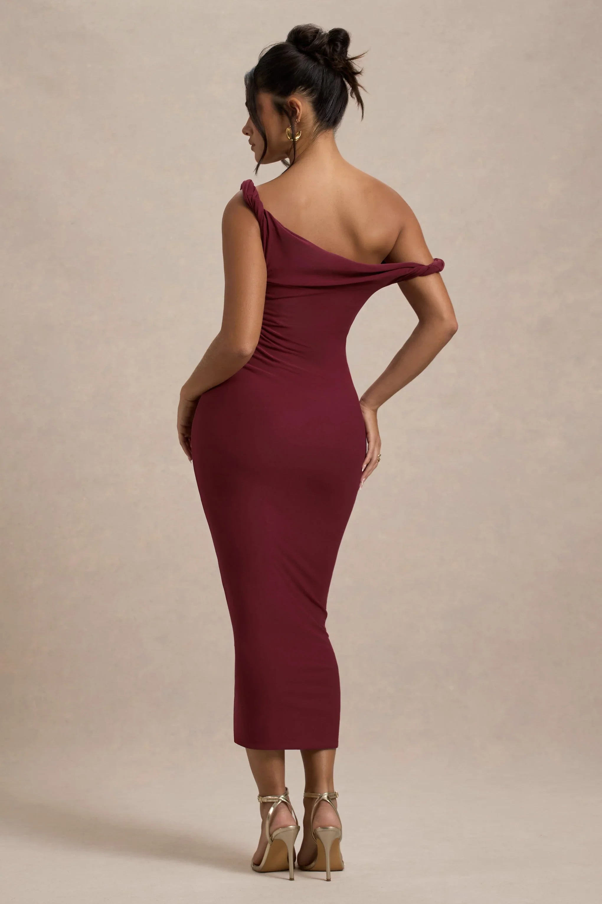 Salome Berry Twisted Asymmetric Midi Dress