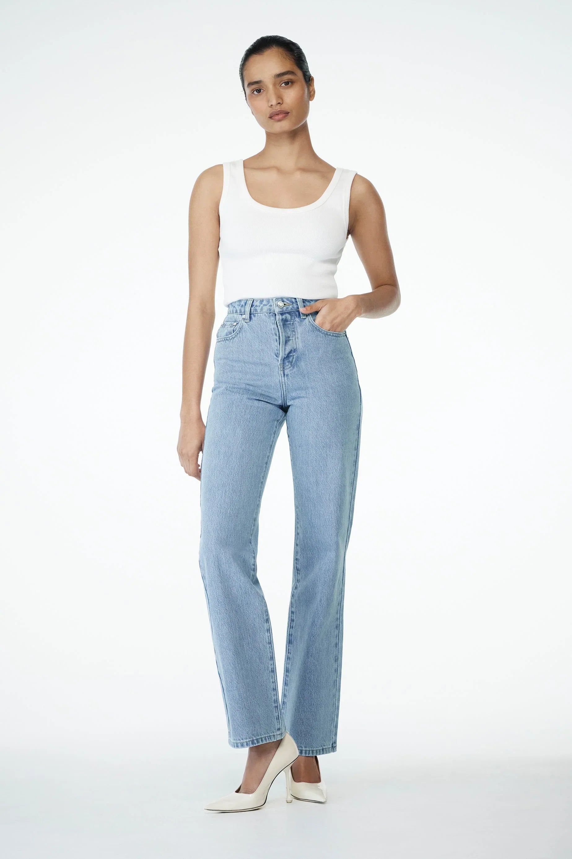 Janine High Waisted Straight Leg Jeans Classic Blue