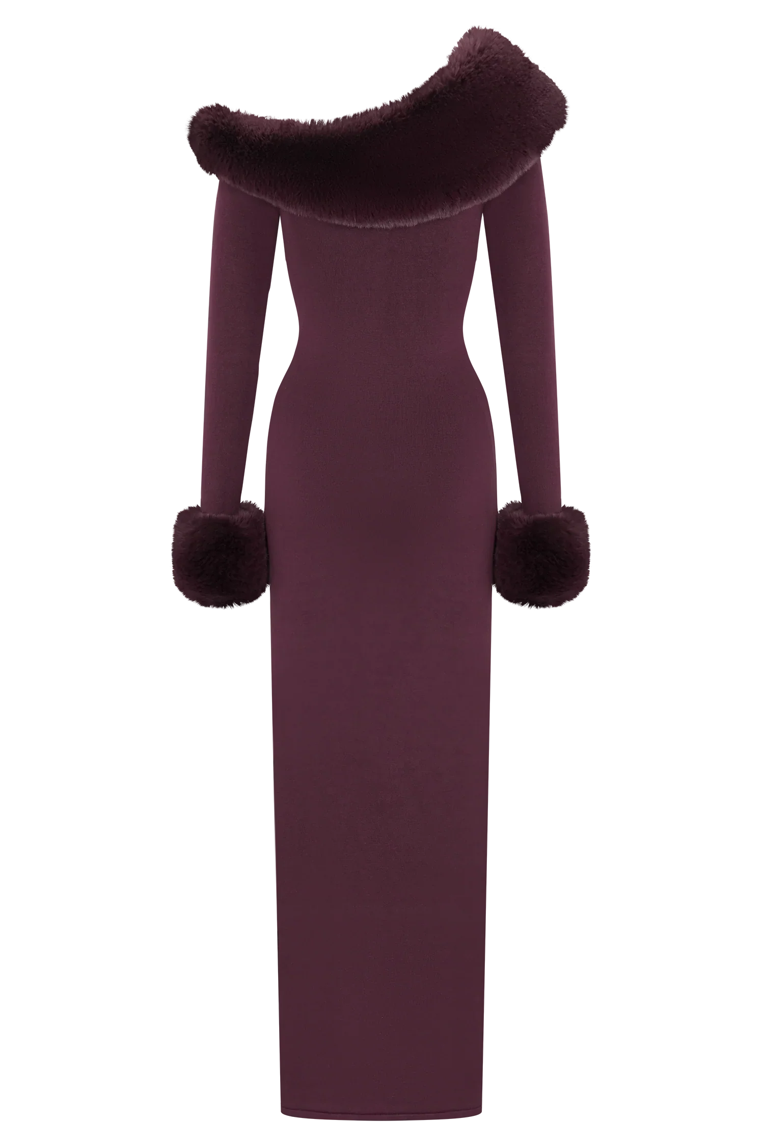 Karleigh Faux Fur Knit Maxi Dress Plum
