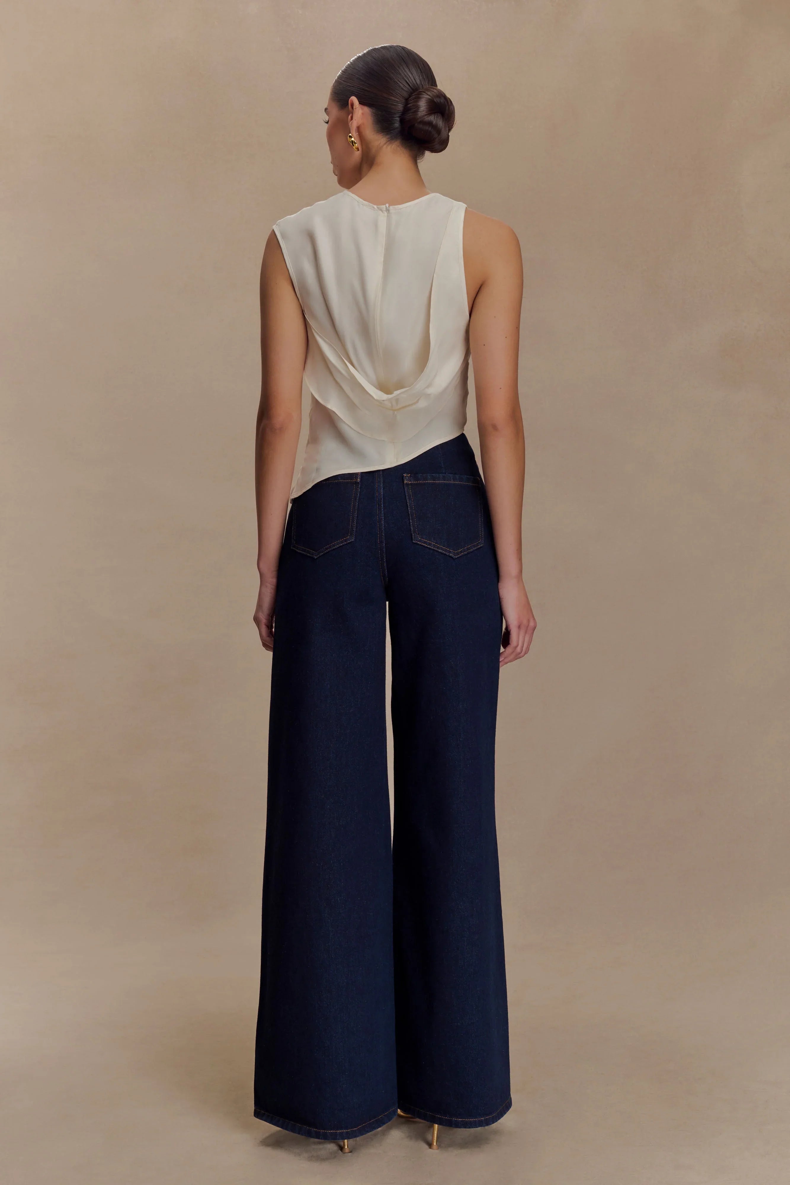 Miranda Faux Suede Belted Denim Wide Leg Jeans Indigo Blue
