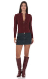 Mock Neck Zip Up Cardigan in Maroon