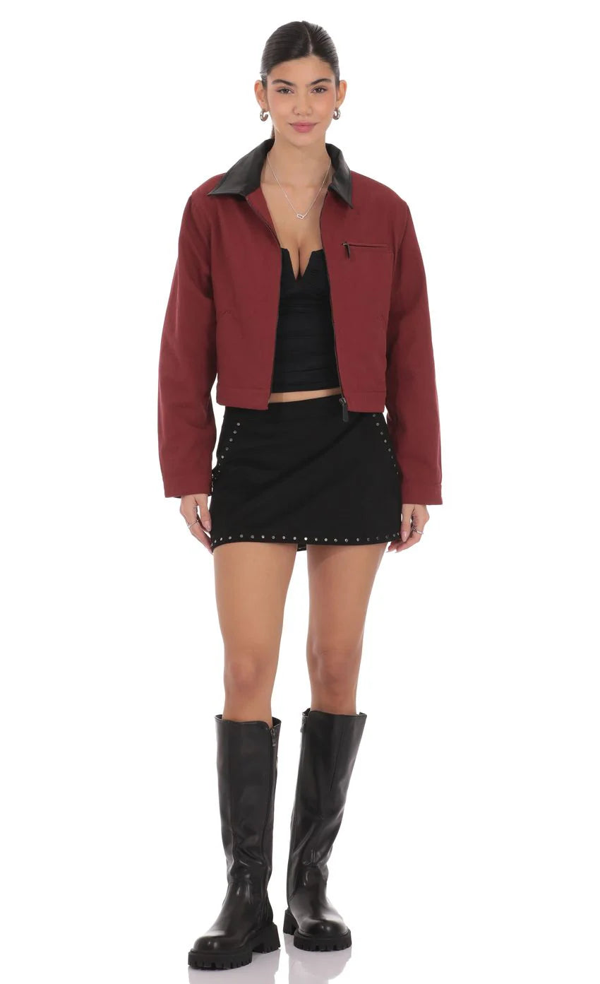 Two Toned Collar Jacket in Burgundy