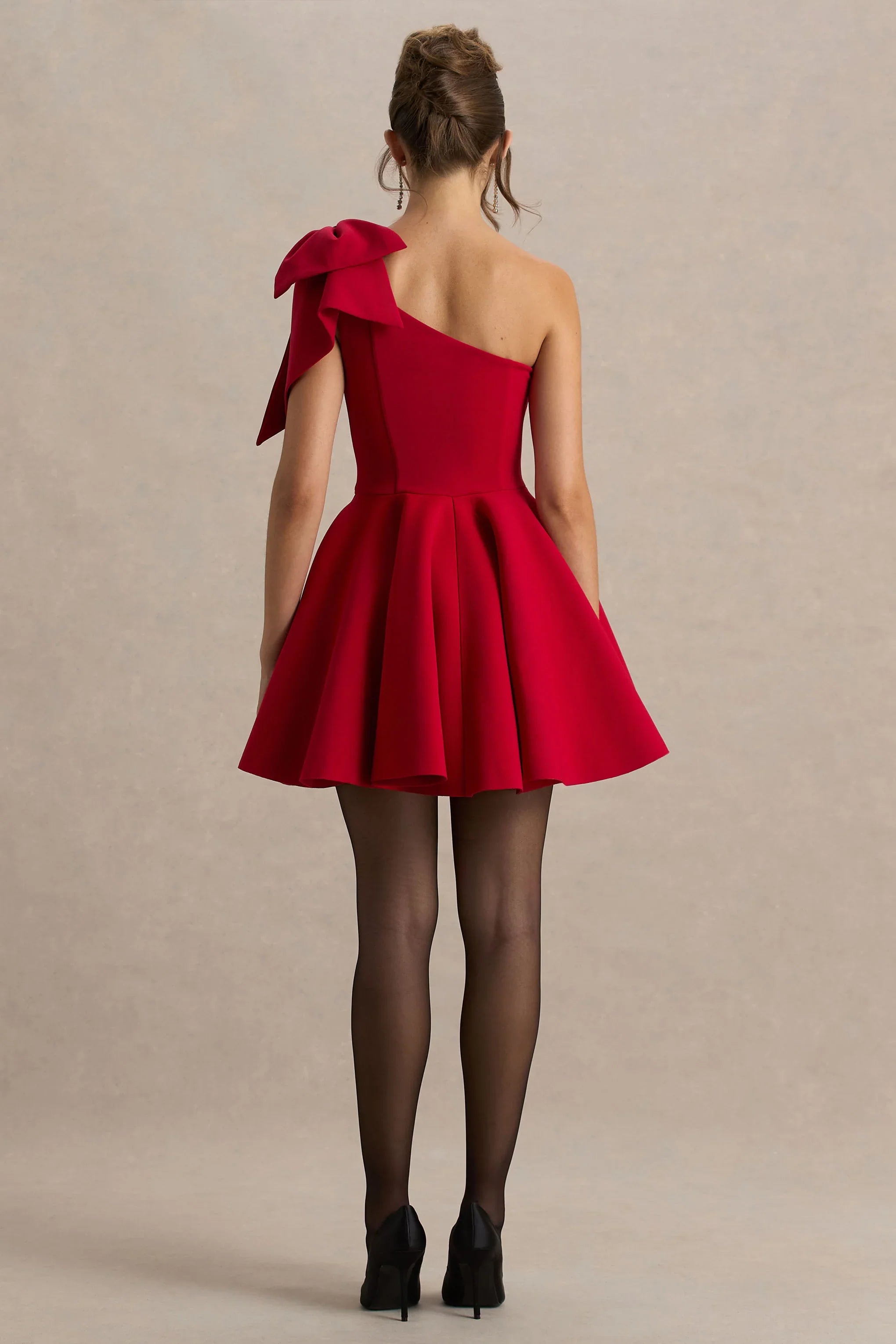 Prosperity Red Asymmetric Neck Mini Dress With Bow Detail