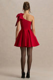 Prosperity Red Asymmetric Neck Mini Dress With Bow Detail