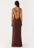 Off The Table Linen Maxi Dress Chocolate