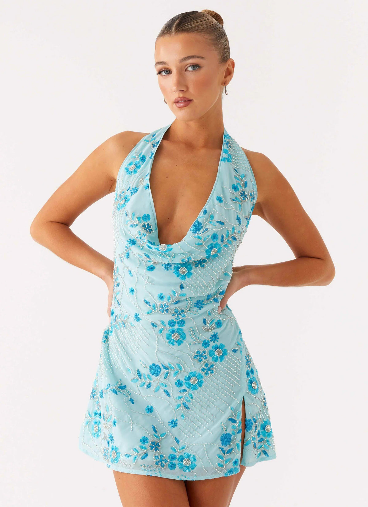 Cinzia Beaded Mini Dress Blue