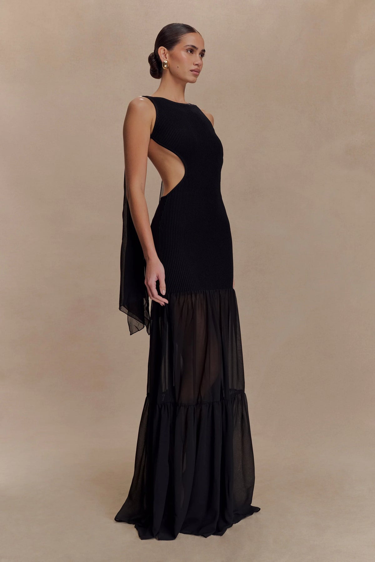Haille Knit Chiffon Maxi Dress Black