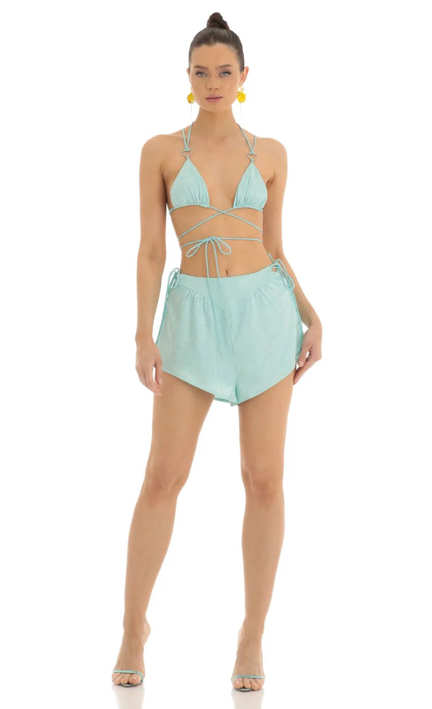 Satin Marble Two Piece Short Set in Blue