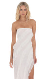 Mesh Ruffle Strapless Maxi Dress in White