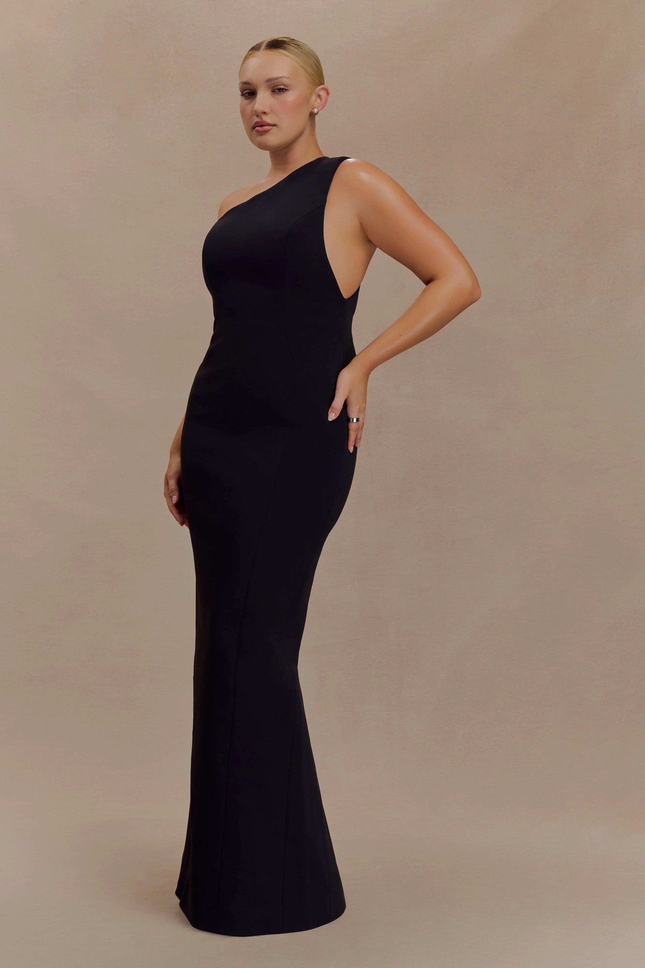 Milena One Shoulder Crepe Maxi Dress Black