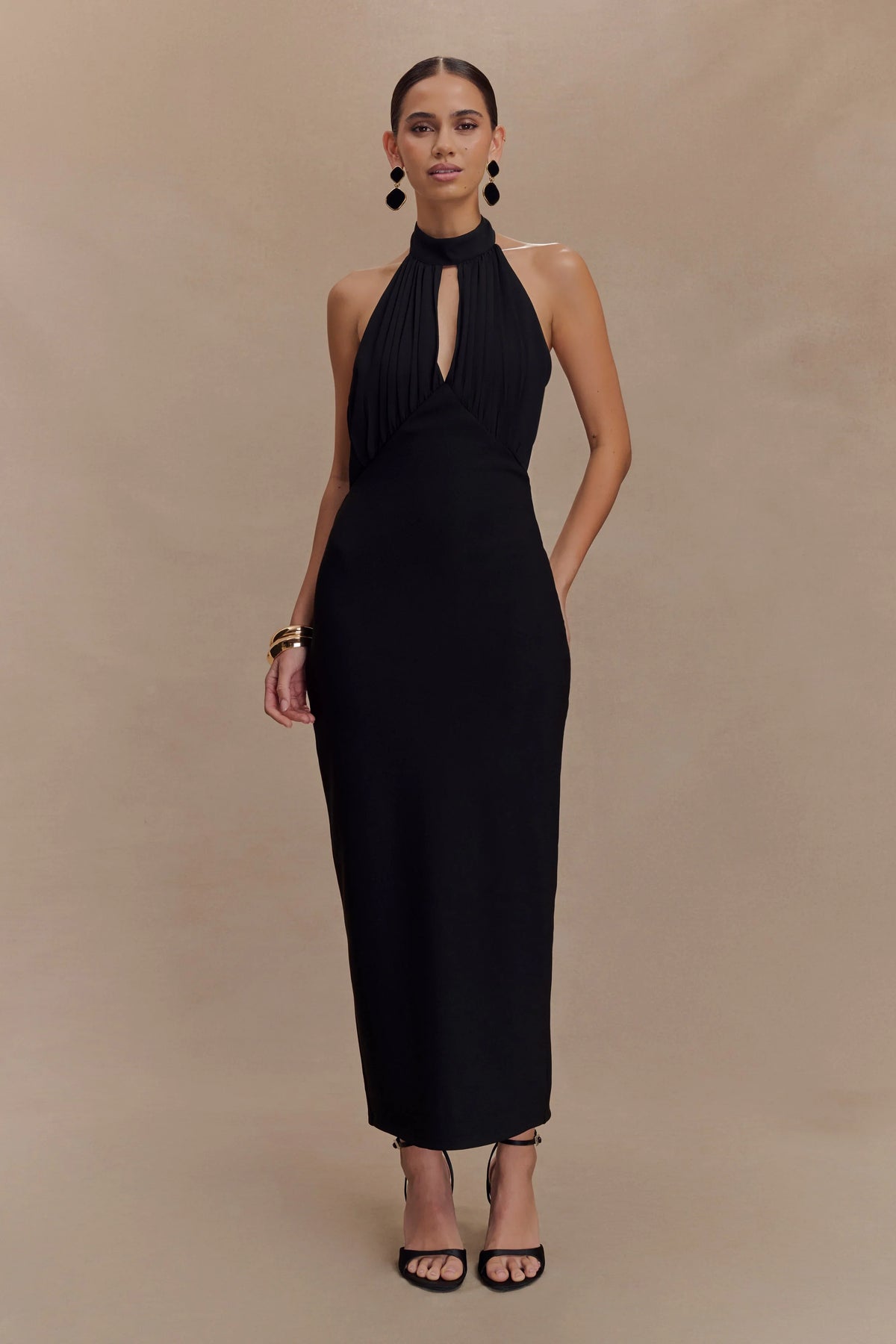 Mierah Halter Midi Dress Black