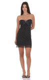 Polka Dot Embellished Mesh Strapless Dress in Black