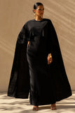 Belinda Black Draped Maxi Dress With Cape Sleeves