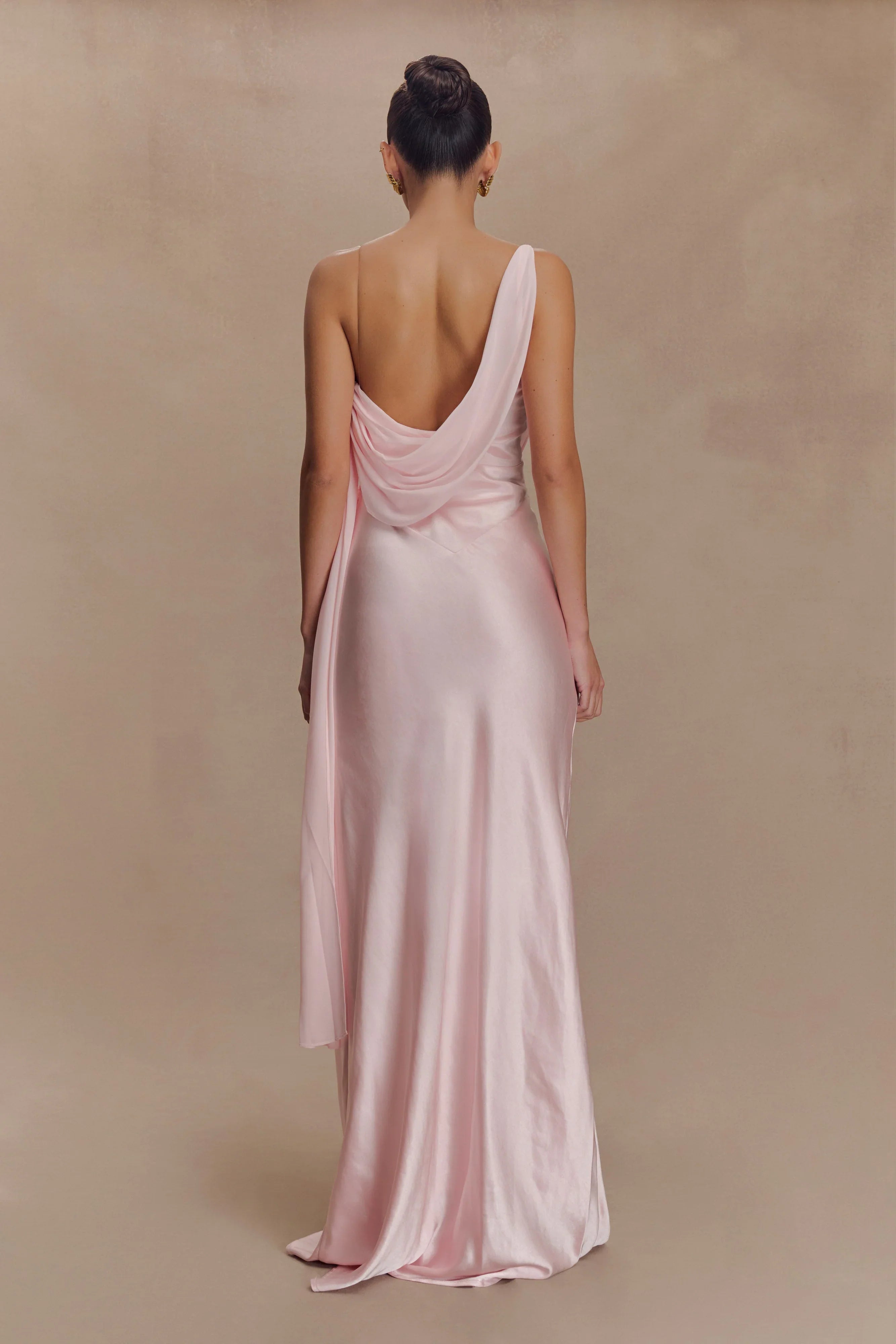 Carah Satin And Chiffon Maxi Dress Pale Pink