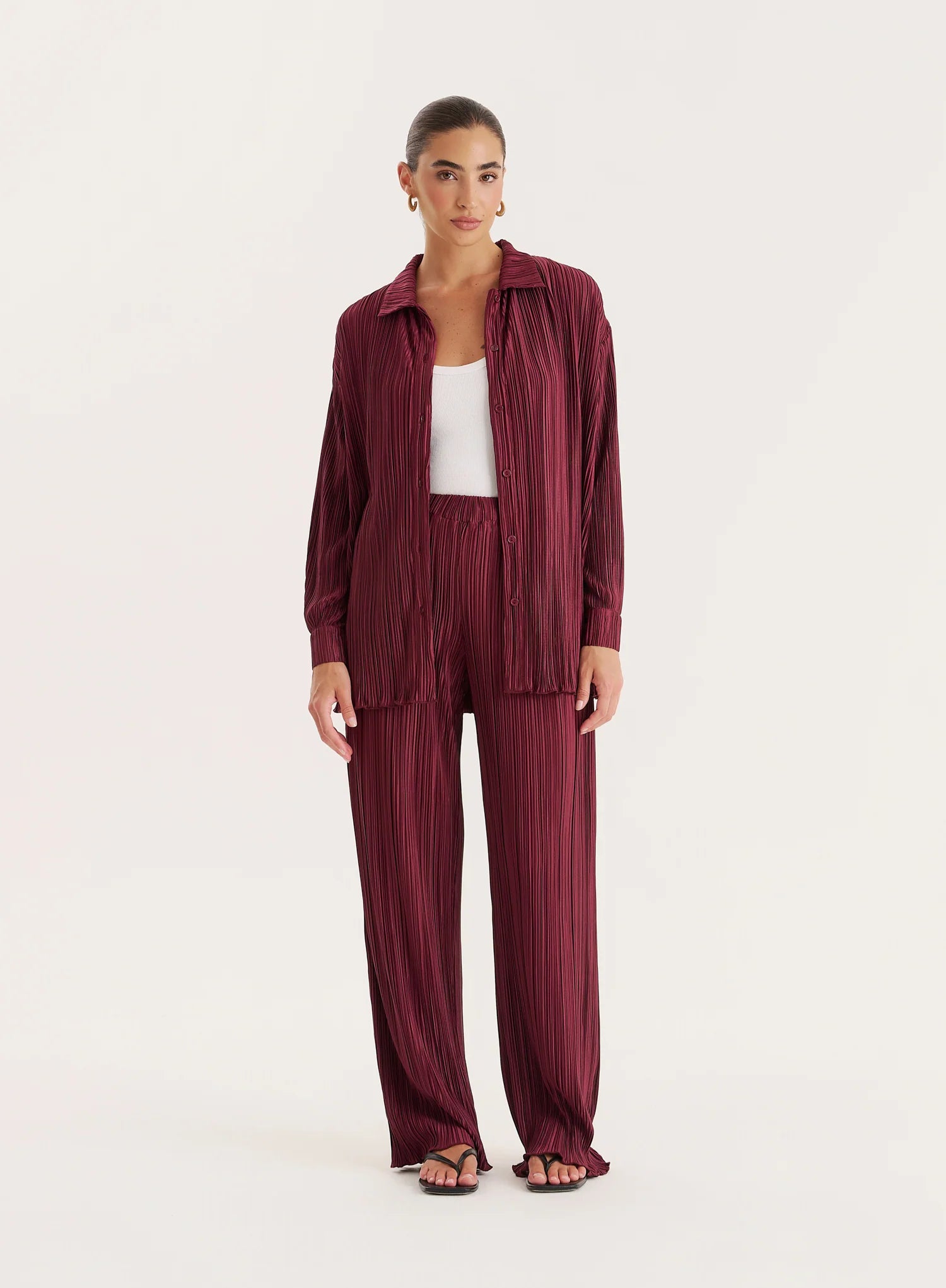 Burgundy Plisse Trouser