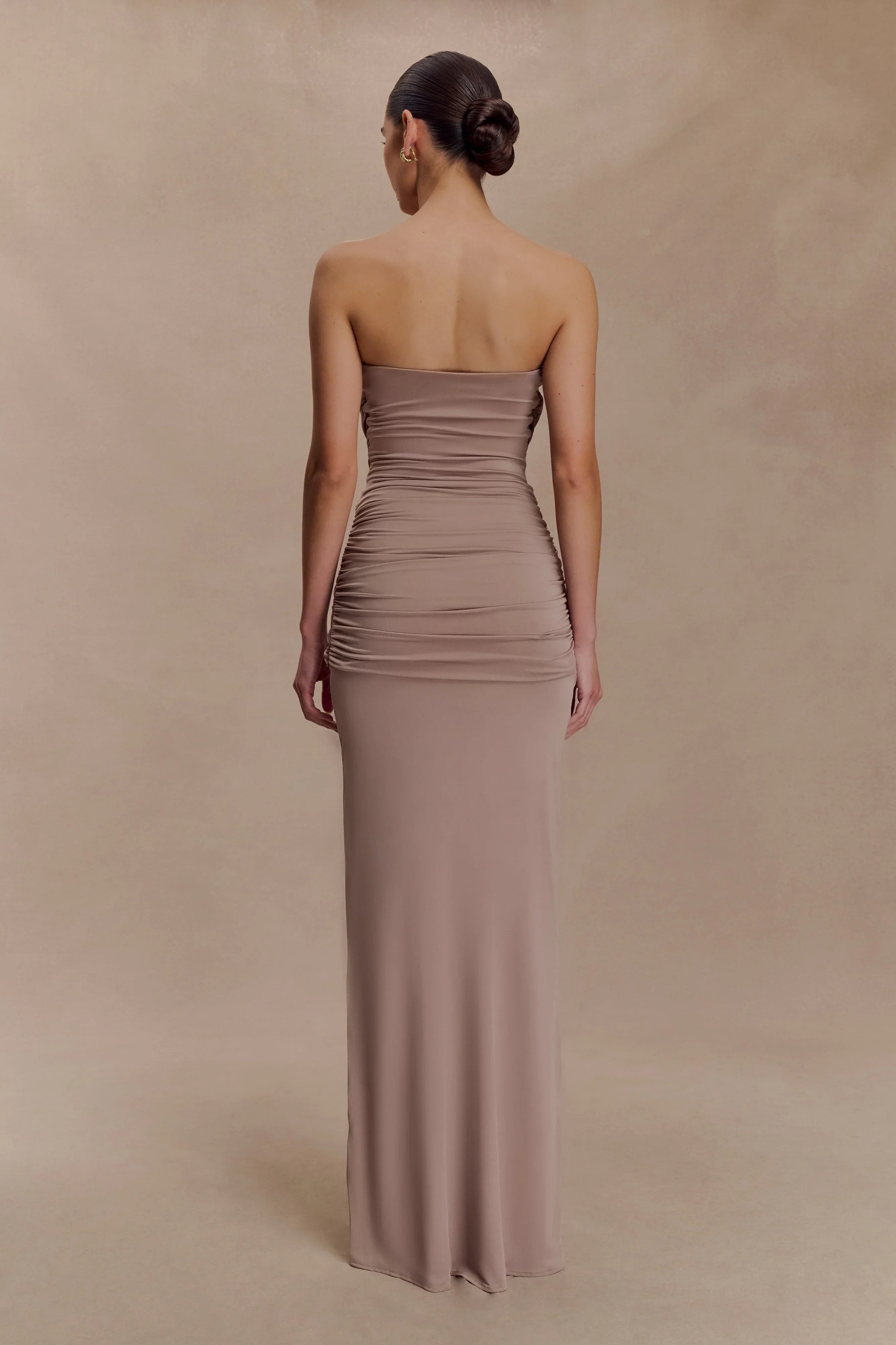 Mirren Strapless Slinky Maxi Dress Bronze