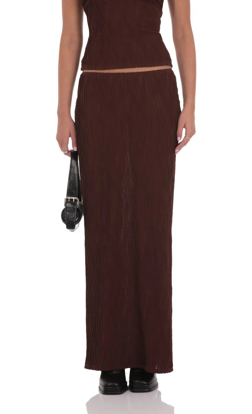 Textured Sheer Maxi Skirt in Brown