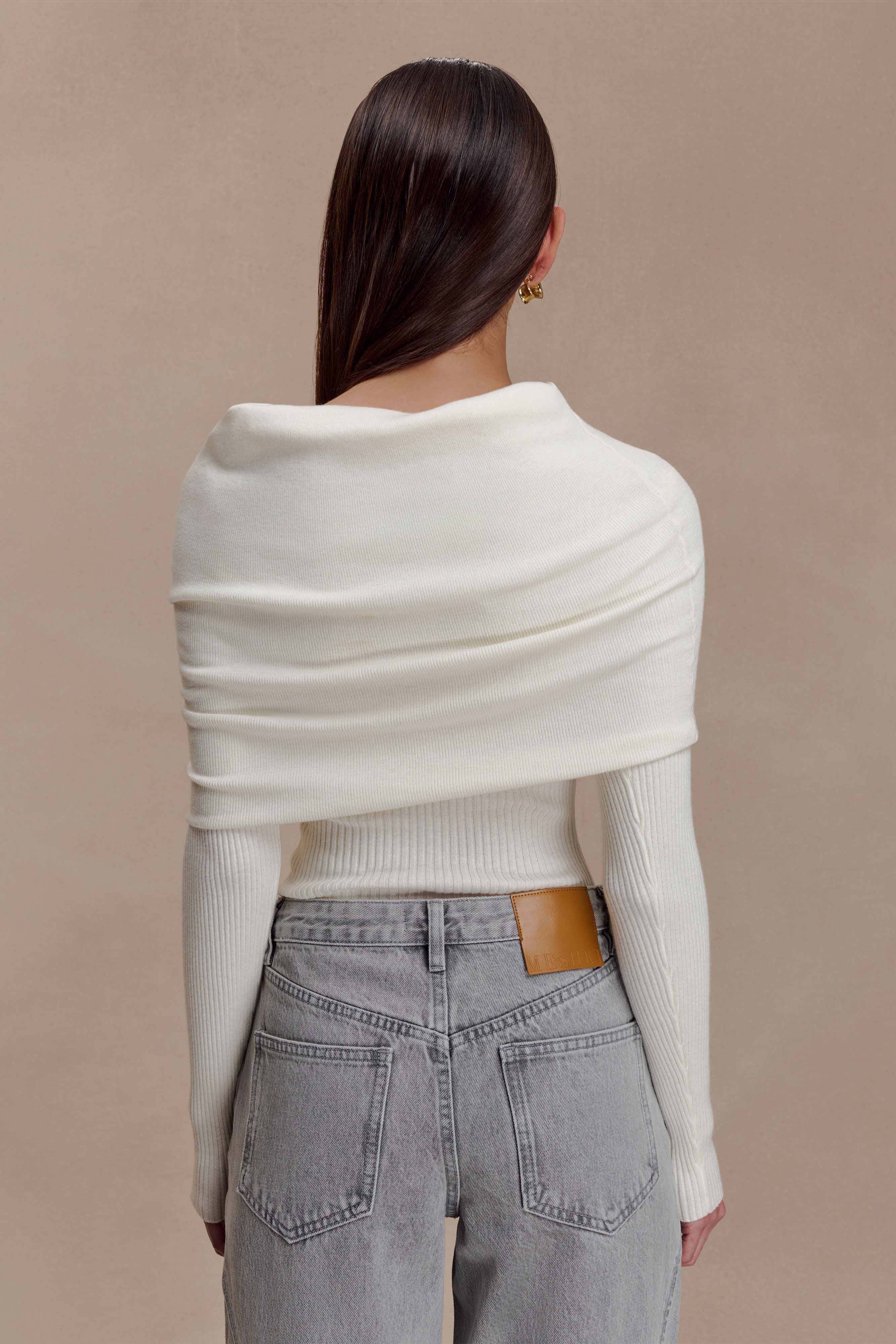 Mazie Asymetrical Cashmere Blend Long Sleeve Knit Top Ivory