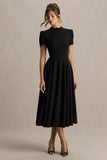 Vicky Black High Neck Midi Dress With Puff Sleeves