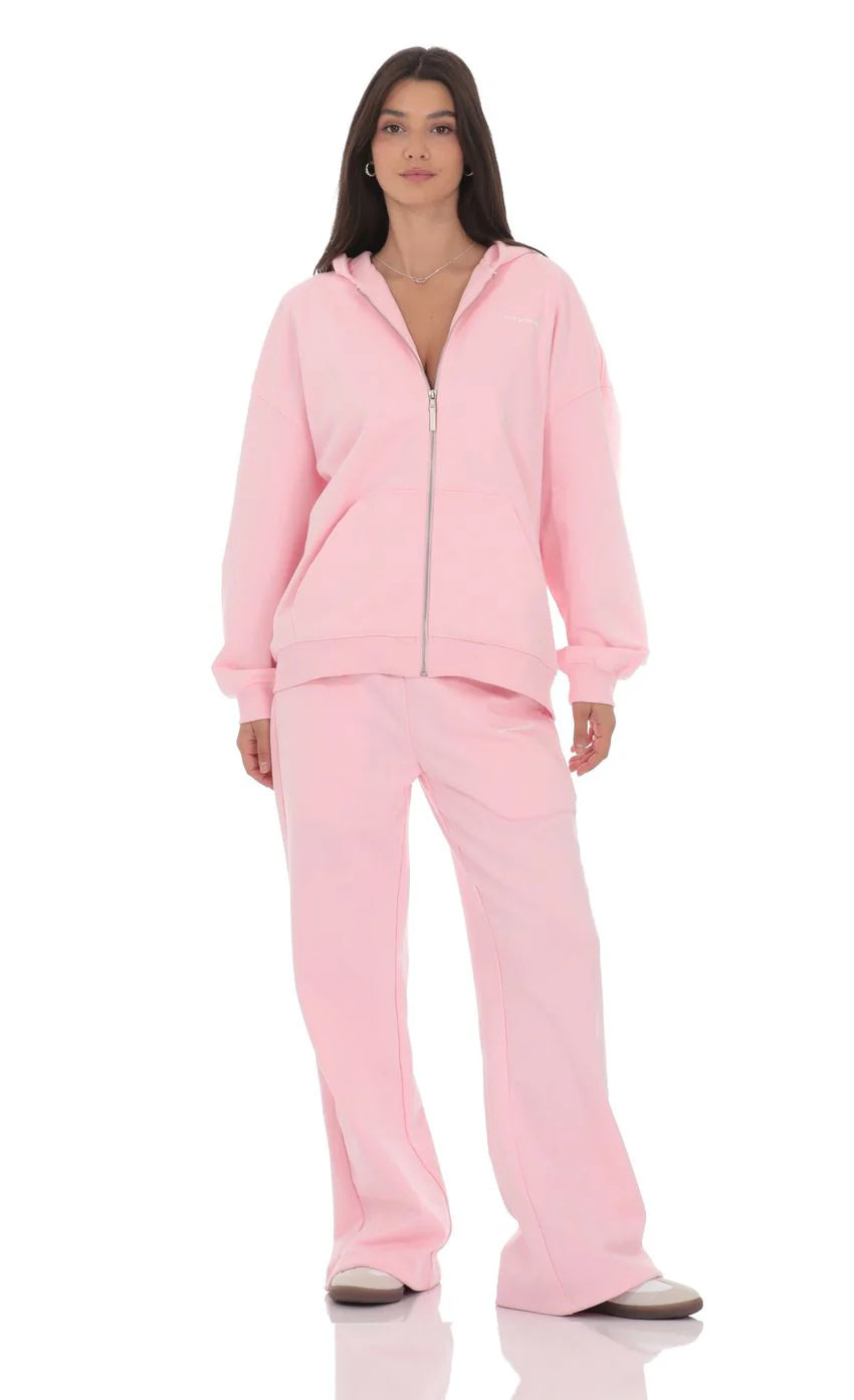 Oversize Zip Up Hoodie in Pink