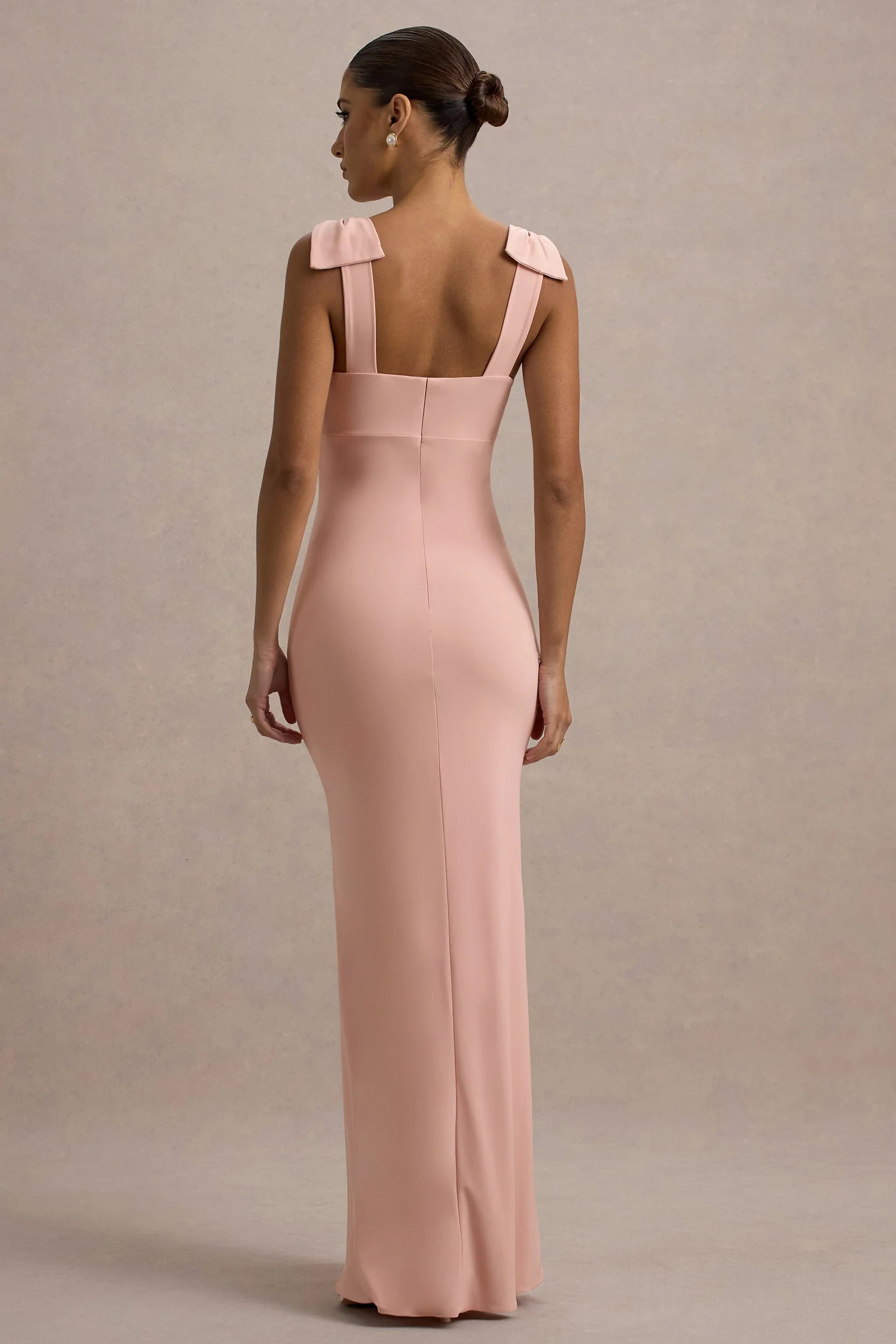 Evanna Pink V Neck Maxi Dress With Bow Straps