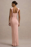 Evanna Pink V Neck Maxi Dress With Bow Straps
