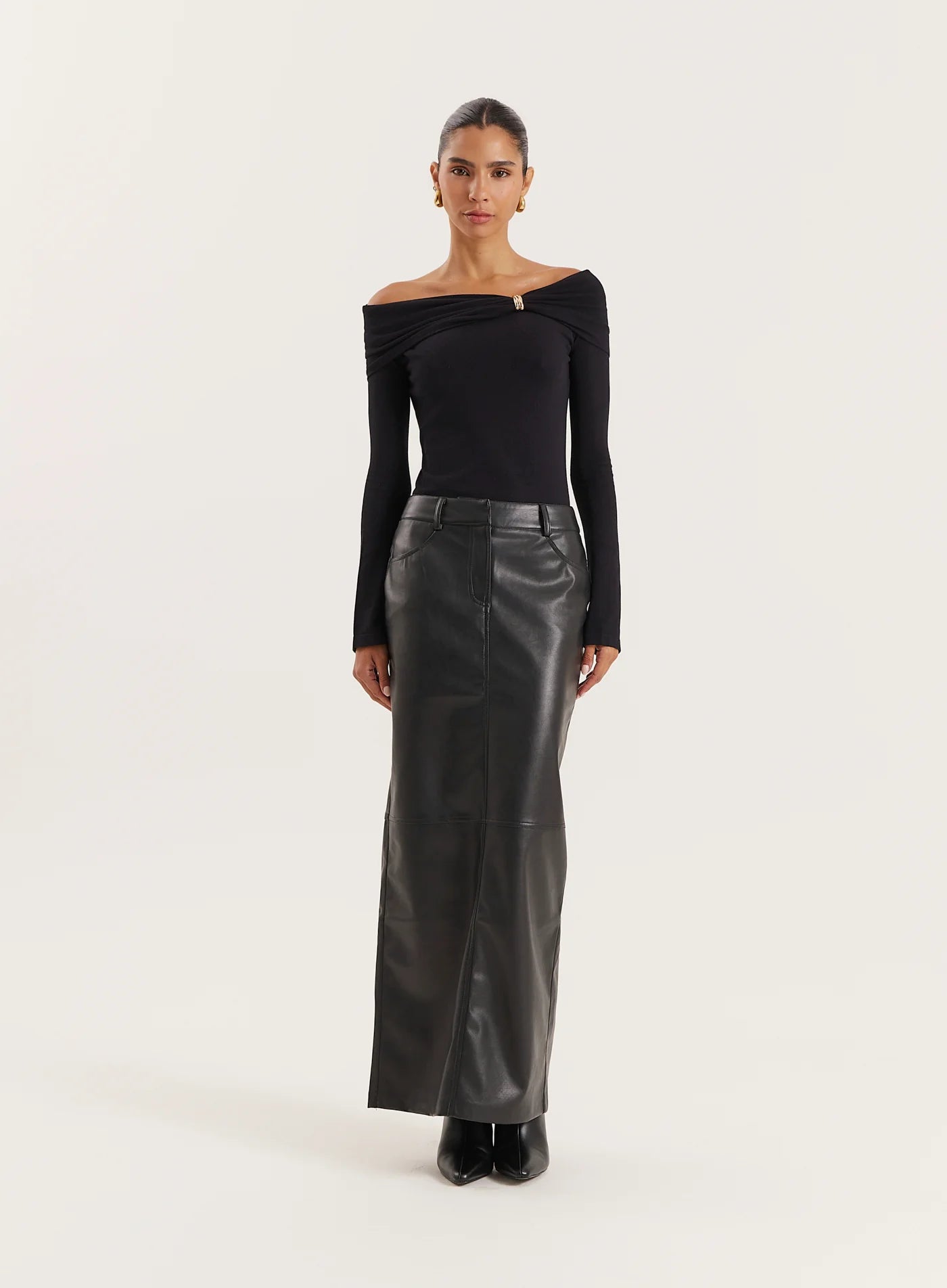 Black Tailored PU Maxi Skirt