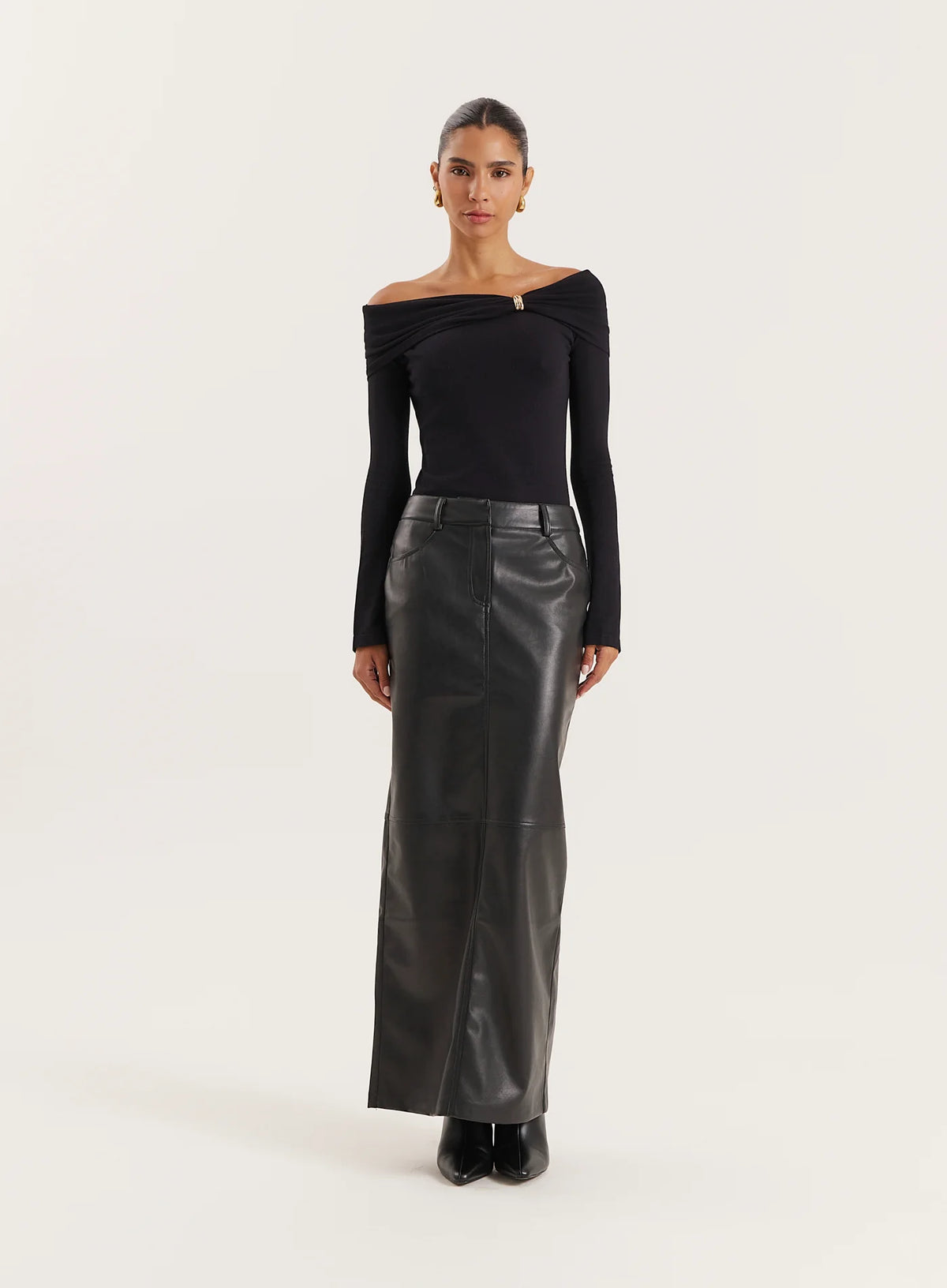 Black Tailored PU Maxi Skirt