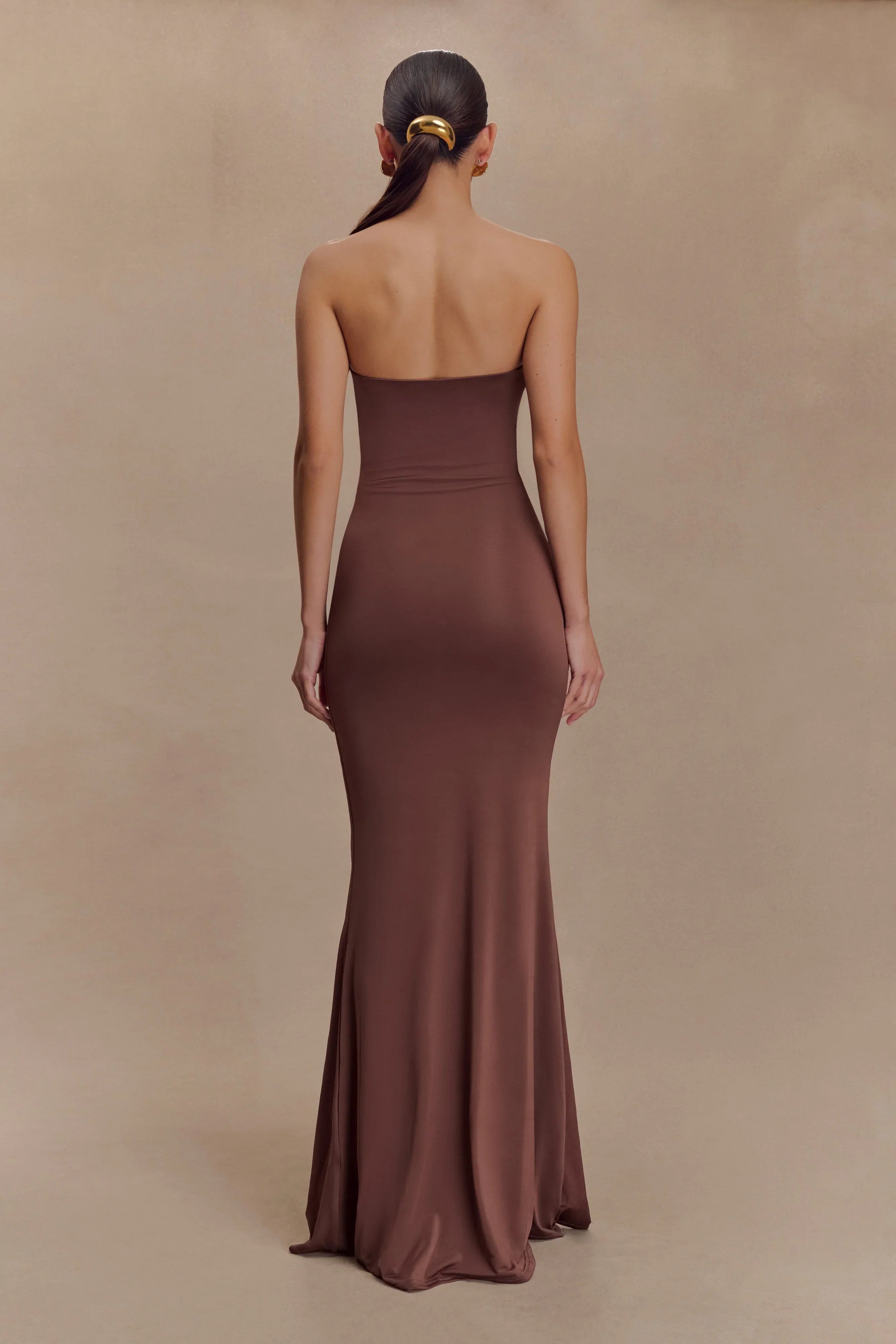 Madison Strapless Slinky Maxi Dress Chocolate