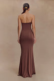 Madison Strapless Slinky Maxi Dress Chocolate