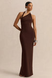 Delisse Brown Asymmetric Neck Maxi Dress