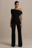 Alexandra Black Asymmetric Neck Draped Jumpsuit