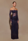 Nash Diamante Off Shoulder Maxi Dress Navy