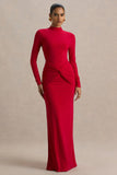 Alula Red High Neck Maxi Dress With Twist Detail