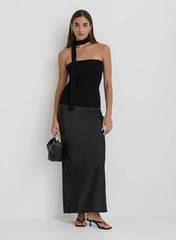 Black Ribbed Knit Bandeau Scarf Top