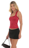Satin Square Neck Top in Red