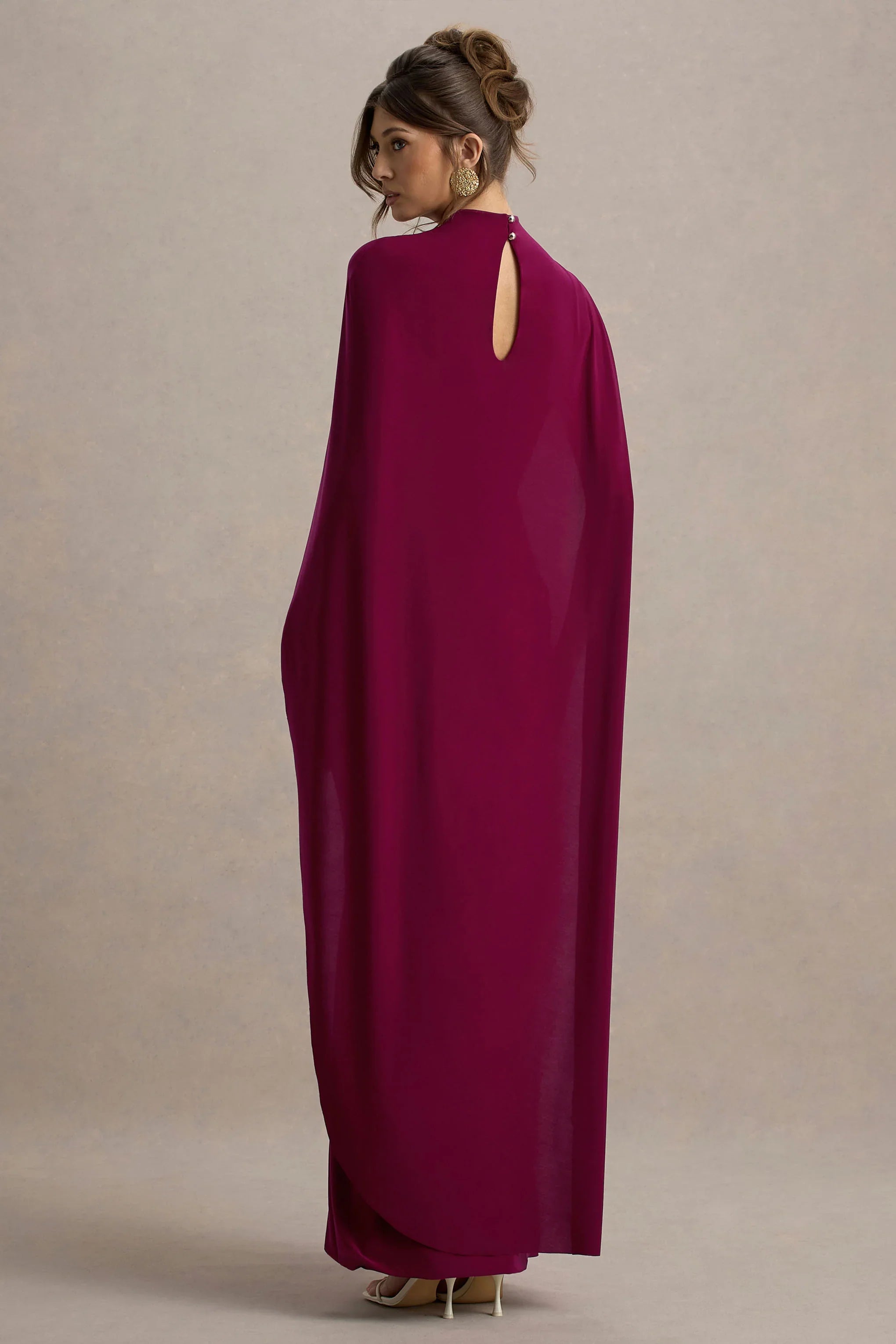 Maeve Burgundy Cape Sleeve Draped Maxi Dress
